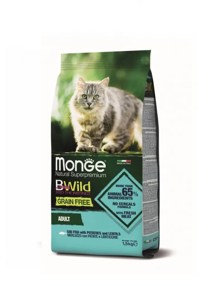Monge B-Wild 無穀物野生系列 鱈魚薯仔扁豆 成貓乾糧 1.5kg