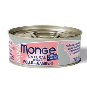 Monge 天然貓罐頭 吞拿魚雞肉併海蝦 成貓濕糧 80g